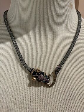 Gold-Tone Black and Purple Snake Pendant Necklace
